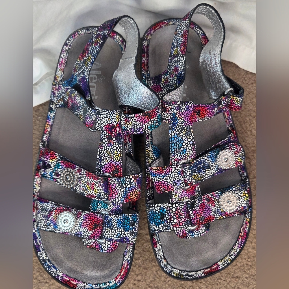 Alegria Kleo Blissful Kle-447 Silver Pink Blue Adjustable Sandals Womens Sz 38/8